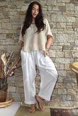 Rustic Nature Linen Blend Barrel Pant White